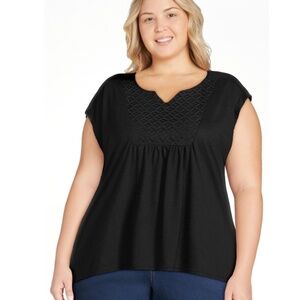 RealSize Women’s Plus Size Black Crochet Bib Tunic Top 2X NEW